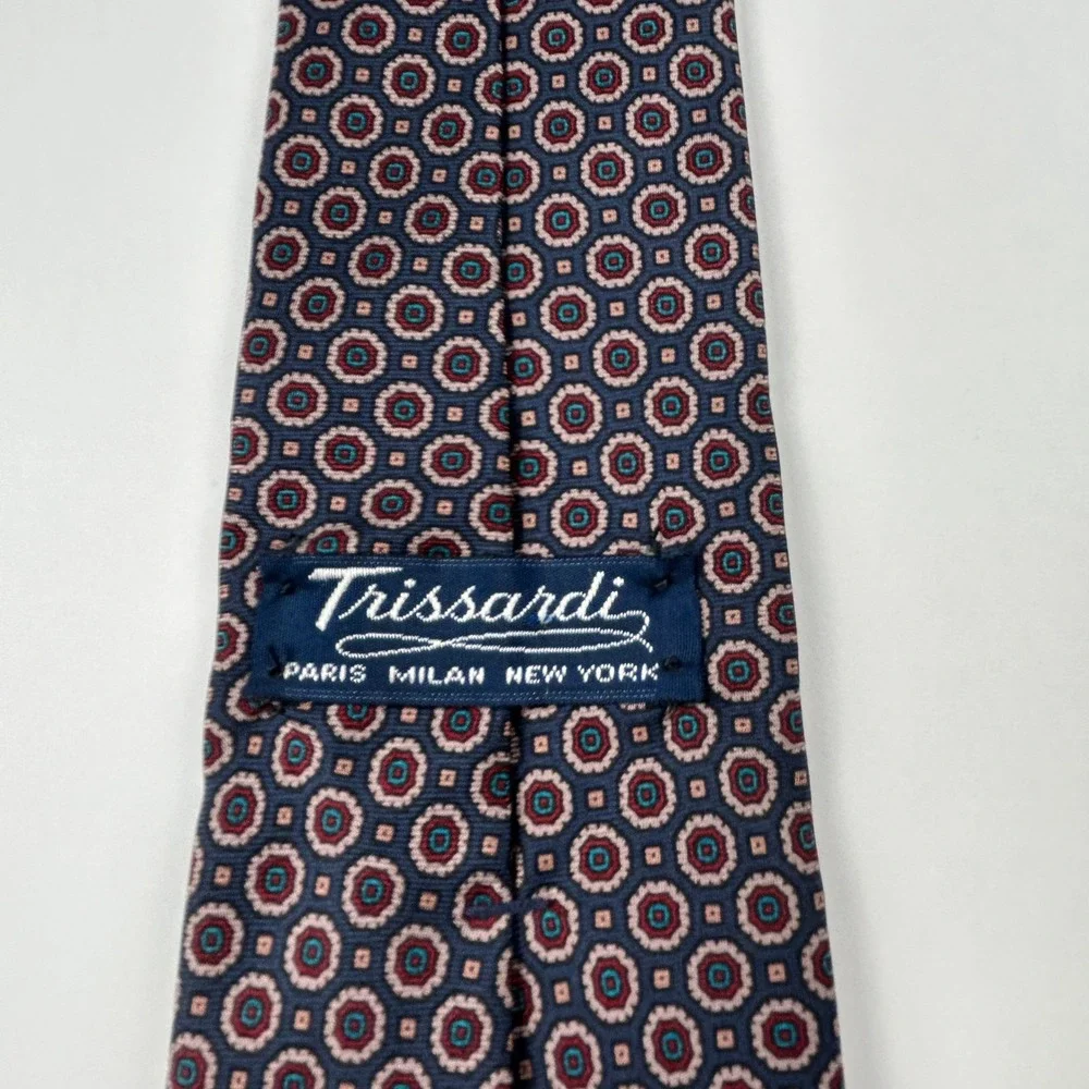 Vintage‎ Trissardi Navy Maroon Geometric Medallion Silk Tie